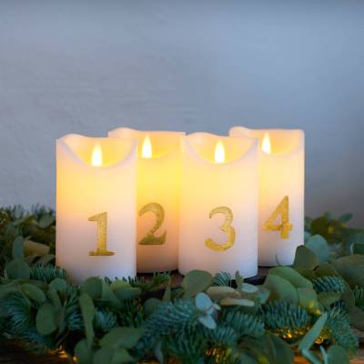 LED-Kerze Sara Advent 4er Höhe 12,5cm weiß/gold von Sirius