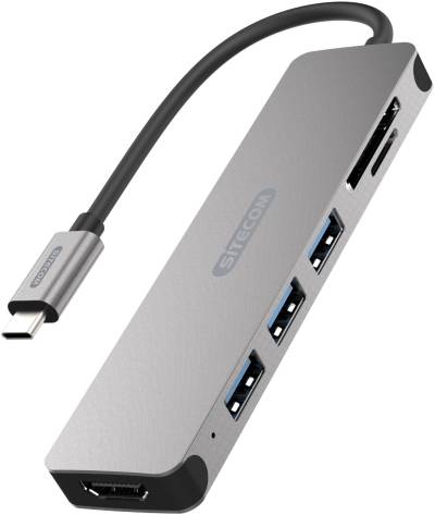 USB-C Hub + Card Reader + HDMI silber/schwarz von Sitecom