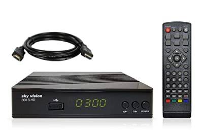 SKY VISION HD SAT Receiver 300 S-HD, Receiver für Satelliten Empfang, Digitaler Satelliten-Receiver DVB-S2, Sat Receiver HDMI & SCART, HDTV, 12V Camping, USB-Mediaplayer, 1,5 m HDMI Kabel, schwarz von Sky Vision