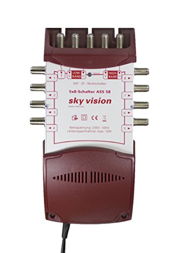 sky vision Multischalter mit integriertem Schaltnetzteil ASS58 (8 Teilnehmer, 5 Eingänge (4x SAT, 1x Terr.), 12 W max. Leistungsaufnahme im Betrieb, HDTV/UHD tauglich) von Sky Vision