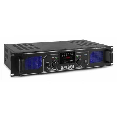 SkyTec SPL 2000MP3 PA Verstärker Endstufe 2000 Watt, mit 3-Band-Equalizer, 3 Kanal Input, Chinch, AUX, USB, SD ideal für DJ Boxen, Clubs, Bars und Gastronomie, Schwarz von SkyTec