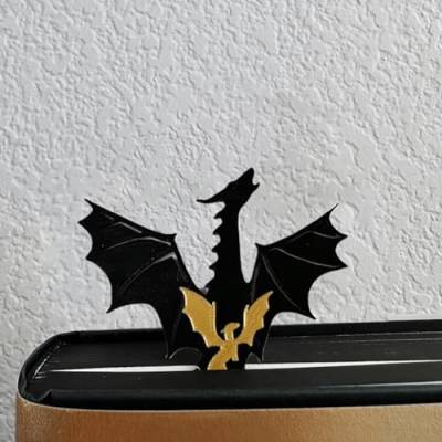 Drachen Lesezeichen Schwarz Gold - Drachen Lesezeichen, Cool Dragon Bookmark Mit Sonne Und Wolken, Buchmarker Bücherregal Dekoration, Buchmarker Bücherregal Dekoration Für Buchliebhaber von Smileshiney