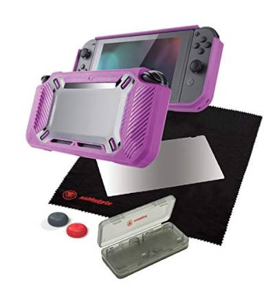 snakebyte Switch TOUGH:KIT - strawberry pink - harte Schutzhülle - H9 Glas - Screen Protector - Reinigungstuch - Analog Control Caps - Tough Case - Game Case - für Nintendo Switch von Snakebyte