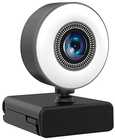 Somikon USB Kamera: Full-HD-USB-Webcam mit LED-Ringlicht, Autofokus, Dual-Mikrofon, H.264 (Webcam mit Licht, Kamera PC, Home Office) von Somikon