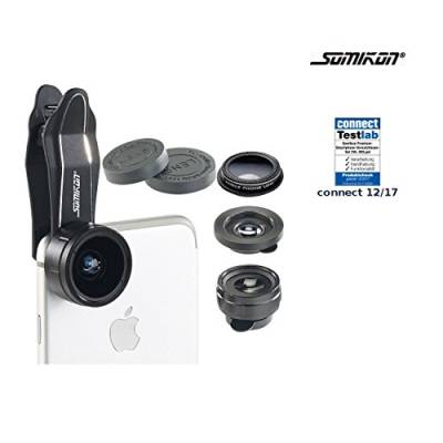 Somikon Smartphone Vorsatzlinse: 4in1-Vorsatzlinsen-Set mit Weitwinkel, Fischauge, Makro und Pol-Filter (Handy Linse, Objektiv Für Handy, Schmetterling) von Somikon