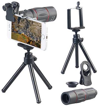 Somikon Vorsatz-Tele-Objektiv mit Smartphone-Stativ, 18-fache Vergrößerung von Somikon