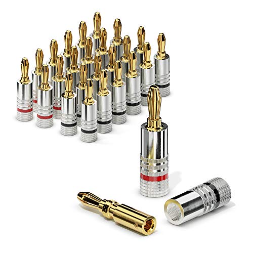 Sonero Bananenstecker 24er-Set, für alle Lautsprecherkabel mit einem Durchmesser bis max. 6mm², 4 Stück mit Farbcodierung (12x rot, 12x schwarz), 24k vergoldet, S-SC000-24, 24-er set von Sonero