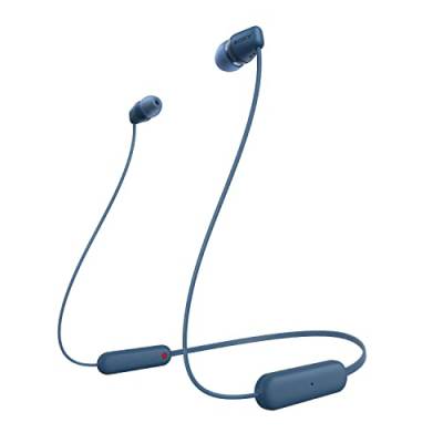 Sony kabellose WI-C100 In-Ear-Kopfhörer (bis zu 25 Stunden Akkulaufzeit, optimiert für Sprachassistenten, integriertes Mikrofon für Telefonate, Bluetooth), Blau, klein von Sony
