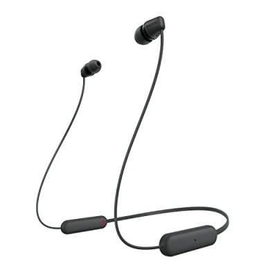 Sony kabellose WI-C100 In-Ear-Kopfhörer (bis zu 25 Stunden Akkulaufzeit, optimiert für Sprachassistenten, integriertes Mikrofon für Telefonate, Bluetooth), Schwarz, klein von Sony