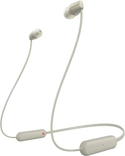 Sony kabellose WI-C100 In-Ear-Kopfhörer (bis zu 25 Stunden Akkulaufzeit, optimiert für Sprachassistenten, integriertes Mikrofon für Telefonate, Bluetooth), Taupe, klein von Sony