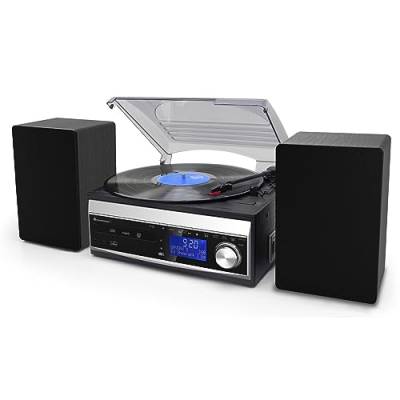 Soundmaster MCD1820SW Stereoanlage mit Plattenspieler DAB+ UKW Kassettenspieler CD-Player MP3 USB SD Encoding Digitalisieren von Soundmaster