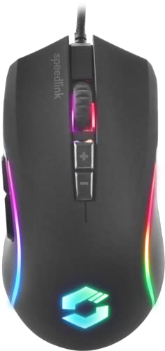SPEEDLINK ZAVOS Gaming Mouse – Gaming Maus mit Kabel, mehrfarbige LED Beleuchtung, 5 Tasten PC Maus kabelgebunden, DPI-Schalter bis 6400dpi, gummierte Oberfläche, ummanteltes Kabel, schwarz von Speedlink