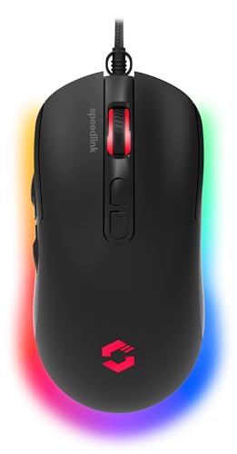Speedlink TAUROX Gaming Maus mit Kabel - konfigurierbare RGB Beleuchtung, 5 programmierbare Tasten, zwei DPI-Schalter bis 7.200 dpi, kabelgebunden, stoffummanteltes Kabel, schwarz von Speedlink
