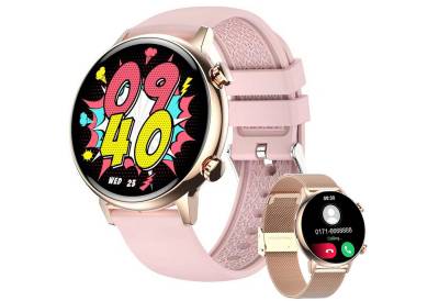 Sross Smartwatch für Damen,Fitness Tracker Uhr mit Anruffunktion Smartwatch (1,1 AOLED-Display HD Voll Touchscreen Zoll Zoll) Armbanduhr mit Herzfrequenz, SpO2, Schlafmonitor, NFC,Voice-Steuerung,Musiksteuerung,Schrittzähler,Kalorien-Tracker, IP68 Wasserdichte Smartwatch Kompatibel mit iOS 9.0 und Android 4.4" von Sross