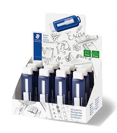 STAEDTLER 525 PS1 Radierer mit Schiebehülle PVC, phthalat und latexfrei, Schachtel, 1 Stück, weiß/blau von Staedtler