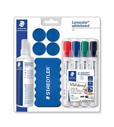 STAEDTLER Whiteboard-Set Lumocolor, praktische Grundausstattung für Whiteboards mit Marker, Wischer, Reinigungsspray und Haftmagneten, hohe Qualität Made in Germany, 613 S von Staedtler