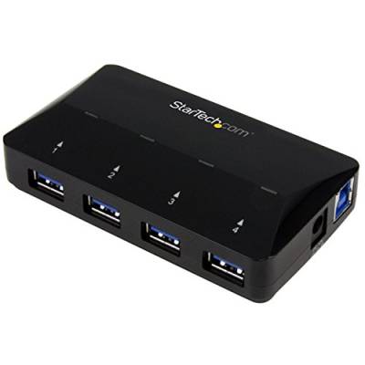 StarTech.com USB 3.0 Hub plus dedizierter Ladeanschluss (4 Port - 1 x 2.4 A Port - Desktop USB Hub - Schnelllade Station) Schwarz von StarTech.com