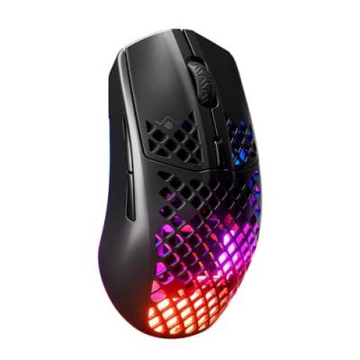 SteelSeries Aerox 3 Wireless - RGB Gaming-Mouse mit Öffnungen in der Oberfläche - Federleichtes, wasserabweisendes Design - Optischer TrueMove Air-Sensor mit 18.000 DPI - Onyx von SteelSeries