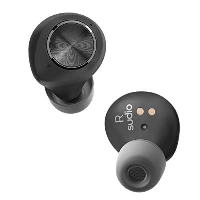 Sudio T2 True Wireless In-Ear Kopfhörer mit Bluetooth 5.2, Active Noise Cancelling, Integriertes Mikrofon, Bis Zu 35 Stunden Spielzeit, Schnellladung, Schweiß- und Spritzwassergeschützt (Schwarz) von Sudio