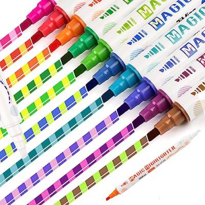 Farbwechselnder Textmarker 10 Stück, Doppelseitiges Pastell Textmarker Set, Aesthetic Marker Stifte Highlighter Pen, perfekt zum Hervorheben von Tagebuch oder Notizbuch in Schule, Büro von Svalor