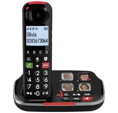 Swissvoice DECT Telefon mit Anrufbeantworter und Seniorentelefon (Anrufbeantworter, Foto-Tasten, Freisprechen) von Swissvoice