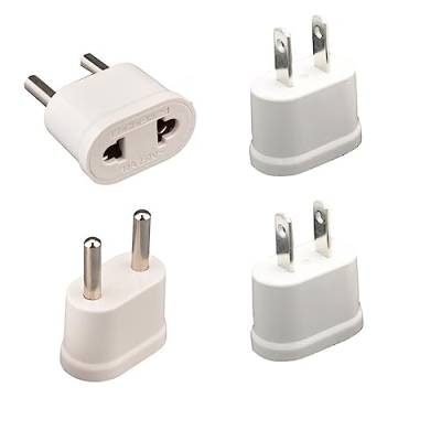 Switian 4 Stück US zu EU Reisestecker Schutzkontakt Adapter, 2 Pin China USA Amerika auf DE Deutsch Konverter Netzstecker Reiseadapter Socken von Switian