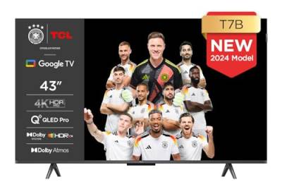 TCL 43T7B 43-Zoll QLED Pro Fernseher, 4K Ultra HD, HDR Pro, Smart TV Unterstützt von Google TV (Dolby & Atmos, Motion Clarity, Freihändige Sprachsteuerung, Kompatibel mit Google Assistant & Alexa) von TCL