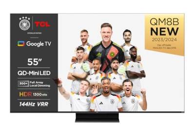 TCL 55QM8B Fernseher MiniLED 55 Zoll, QLED, 144Hz, 4K HDR Premium 1300nits, Google TV, Dolby Atmos, Onkyo, Game Master Pro 2.0 von TCL