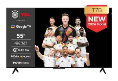 TCL 55T7B 55-Zoll QLED Pro Fernseher, 4K Ultra HD, HDR Pro, Smart TV Unterstützt von Google TV (Dolby & Atmos, Motion Clarity, Freihändige Sprachsteuerung, Kompatibel mit Google Assistant & Alexa) von TCL