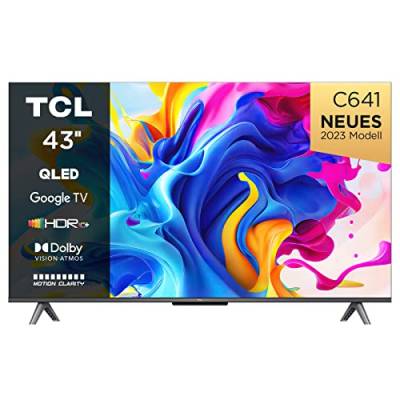 TCL C641 QLED 4K UHD Fernseher 43 Zoll (108cm), 120 Hz Gaming, HDR10+, Dolby Vision, Dolby Atmos, Smart TV, Triple-Tuner DVB-T2/S2/C, Google TV, Schwarz, 2023 von TCL