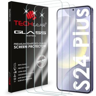 3 Pack TECHGEAR GLASS Edition Kompatibel mit Samsung galaxy S24 Plus/S24+ 5G, gehärtetes Glas Displayschutzfolie Abdeckung [2.5D Runde Kanten] [9H Härte] [Kristallklarheit] [Kratzfest] [Keine Blasen] von TECHGEAR