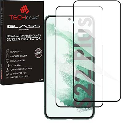 TECHGEAR 2 Stück Fingerabdruck Glas kompatibel mit Samsung Galaxy S22 Plus / S22+ 5G Displayschutz Folie aus gehärtetem Glas mit Fingerabdruck [Voller Kleber] [Kristall Klarheit] [Anti-Blasen] von TECHGEAR