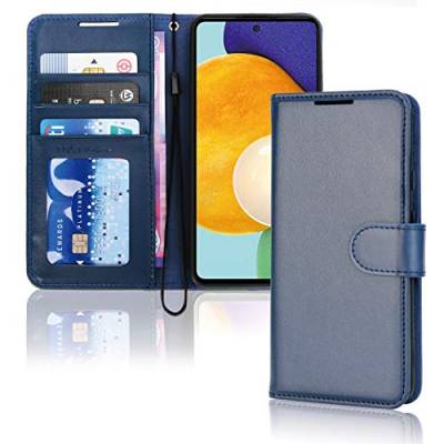 TECHGEAR Leder Hülle Galaxy A52 5G / A52s 5G, PU Leder Flip Case Ledertasche [Brieftasche] Handyhülle mit Ständer und Handschlaufe Beutel kompatibel mit Samsung Galaxy A52 A52s 5G - Blau von TECHGEAR