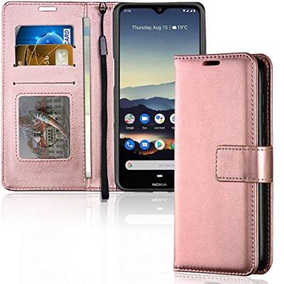 TECHGEAR Leder Hülle Nokia 7.2 PU Leder Flip Case Schutzhülle Ledertasche [Brieftasche] Handyhülle mit Ständer und Handschlaufe Beutel kompatibel mit Nokia 7.2 - Rose Gold von TECHGEAR
