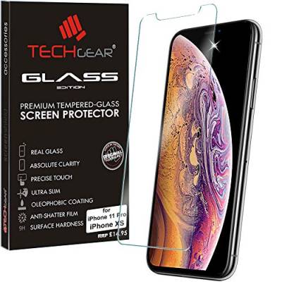 TECHGEAR Schutzfolie kompatibel mit iPhone Pro 11, iPhone XS - Schutzfolie Glas Anti-Kratzer Schutzabdeckung kompatibel mit iPhone iPhone 11 Pro, iPhone XS (5,8 Zoll) von TECHGEAR