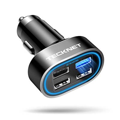 TECKNET 54W Zigarettenanzünder USB Adapter, 4-Port QC3.0 Auto Ladegerät Super Mini Metall USB KFZ Ladegerät Kompatibel mit iPhone 15 14 13 12 11 Pro Max, Samsung Galaxy, Google Pixel von TECKNET