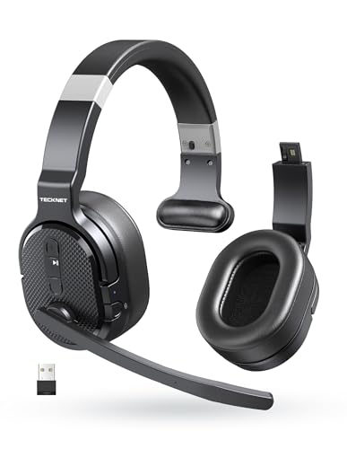 TECKNET Bluetooth Headset mit Mikrofon, USB Dongle Noise Cancelling Single und Dual Ear Headset Kabellos mit 3 EQ Musikmodi, PC Headset für Call-Center, Büro, LKW Fahrer, Zoom, Microsoft Team von TECKNET