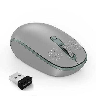TECKNET Kabellose Maus, 2.4G Funkmaus mit USB Empfänger, Mini Mouse mit 1600 DPI Optical Tracking für Links und Rechtshänder, 15 Monate Batterielaufzeit, Kompatibel PC, Mac, Android, Windows, Grau von TECKNET