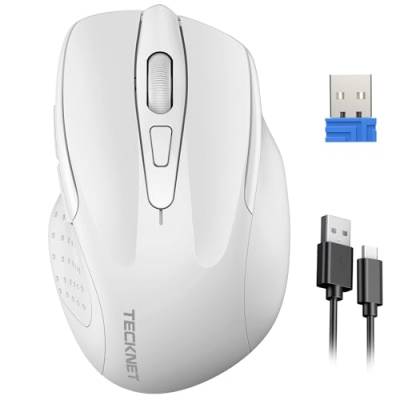 TECKNET Kabellose Maus, Wiederaufladbare Maus Kabellose 4800 DPI, Ergonomische leise kabellose Maus für Laptops, Mac OS, Android, Windows, Weiß von TECKNET