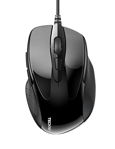 TECKNET Maus mit Kabel, Optical Business Mouse Verdrahtete Ergonomische Maus mit 6 Tasten, 4 Verstellbare DPI Level, USB-Kabel 150 cm von TECKNET