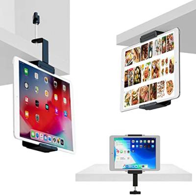 Universal Küchenschrank Halterung, TFY Handyhalter & Tablet Halterung mit Klemme für Schreibtischablage kompatibel mit iPad Pro Air Mini, iPhone, Galaxy Tabs, mehr 7"-10.5" Tablets und 5"-6.5" Handys von TFY