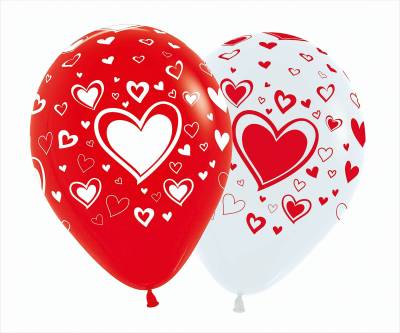 Luftballons mit Herzen rot/weiß gemischt 5Stk von TIB Heyne