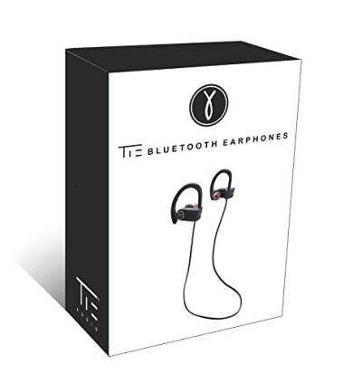 TIE Audio In Ear Bluetooth Kopfhörer (Bluetooth 4.1) Headset Sport Wireless iPhone und Samsung geeignet, schwarz/rot, Normal, 19-90013 von TIE