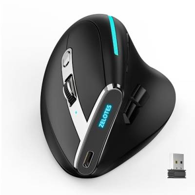 Kabellose Ergonomische Maus mit anpassbaren Tastenkombinationen, wiederaufladbare vertikale optisch programmierbare 2,4-G-Bluetooth-Maus mit 8 Tasten und 5 einstellbaren DPI-Stufen für Laptop, PC von TKMARS