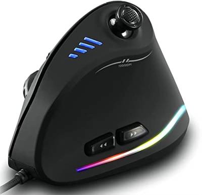 TKMARS Gaming Maus, Optische Vertical Gaming Mouse mit Joystick,Ergonomisches Design Vorbeugung gegen Mausarm,11 programmierbare Tasten,10000 DPI einstellbar,5-Wege-Joystick,Farb RGB Lichtleisten von TKMARS