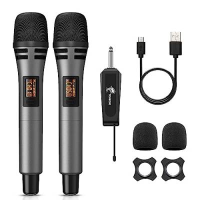 TONOR Mikrofon kabellos, drahtloses Funkmikrofon Wireless Microphone Handmikrofon dynamisch mit wideraufladbarem Empfänger für Verstärker PA Anlage Karaoke Hochzeit Party Konferenz Vortrag TW320 Grau von TONOR