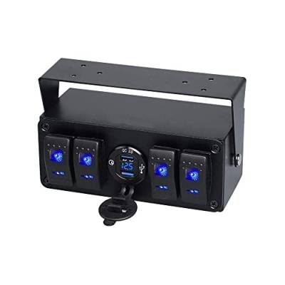 TOTMOX Kippschalter 12V-24V, 4 Gang Wippschalter Panel mit 4.8A Dual USB Fast Charge/Quick Charge 3.0 Ports, Universal-Schalttafel für Marine Boot LKW Auto von TOTMOX