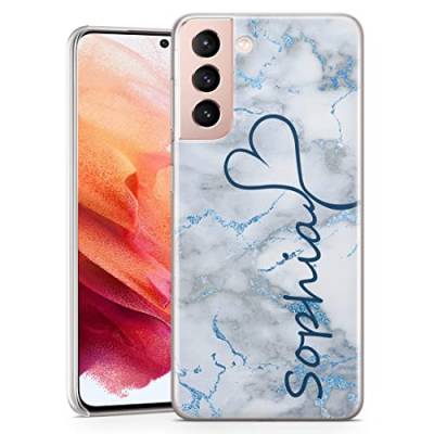 TULLUN Personalisierte Handyhülle für Samsung Galaxy S22 5G - Klare Hartplastik Benutzerdefinierte Marmor Name & Herz Name Buchstabe Initialen Name Text - Winter Marmor von TULLUN