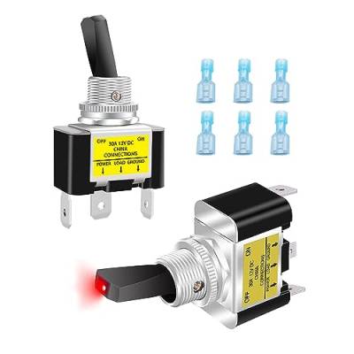 Taiss/2 Stück kippschalter 12v DC rote LED Wippschalter 30A SPST EIN/AUS 3Pin Mit Terminal, Für Auto Oder Boot ASW-07D-2-R-DZ von Taiss