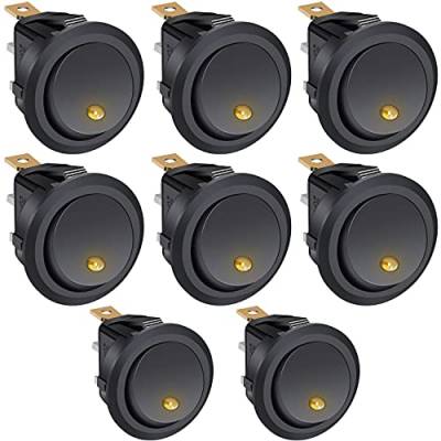 Taiss /8 Stück 20A 12V DC ON/OFF SPST Round Dot Wippschalter Steuerung für Auto oder Boot mit gelbem LED-Licht KCD2-102N-Y von Taiss